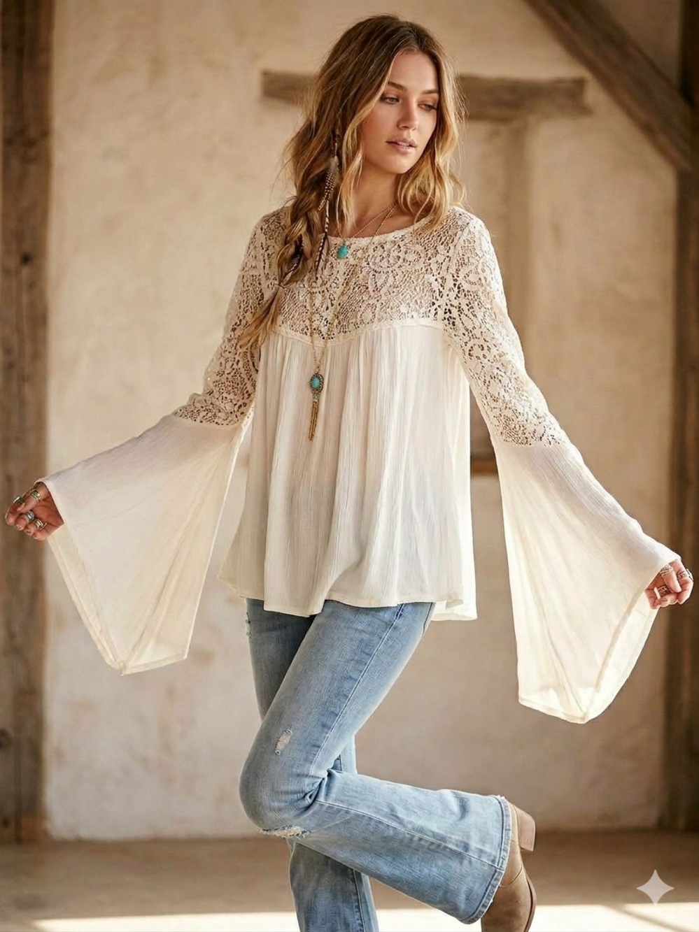 Free People White Megan Blouse Lace Crochet Open Back Boho Tunic Top Small